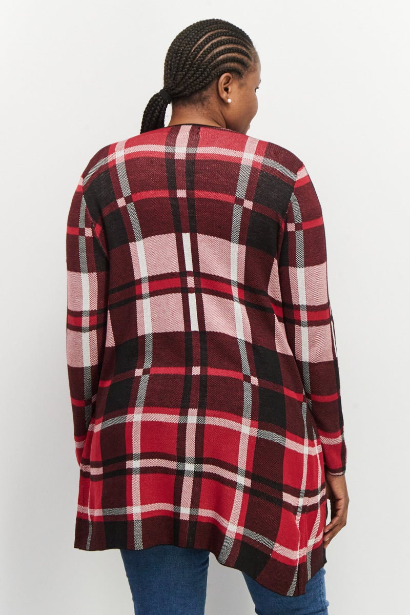 JOSEPH A Women Plus Size Open Front  Plaid Cardigan, Red Combo - Image 4