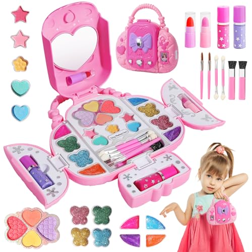 Topsolid Kids Makeup Kit With Mirror Real Washable Makeup Set for Girls 58 Princess Toys Cosmetic Set Christmas Birthday Gifts for 38 Year Old Girls - Image 1