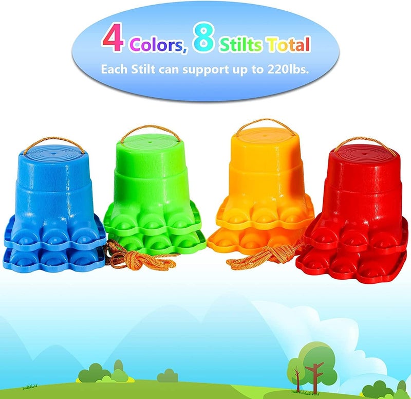 Balancing Stilts for Kids, 4 Pairs Plastic Walking Stilts Children Monster Feet Toys, with Adjustable Rope Gifts for Balance and Coordination, Strength, Active Play (8 Stilts Total) - Image 2