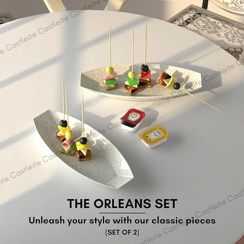 Castleite Oval Multi-Purpose Kitchen Serving Platter: Deluxe Melamine Crockery Set of 2 - Versatile Chip And Dip Tray For Snacks, Starters & Desserts (Orleans) - Image 2