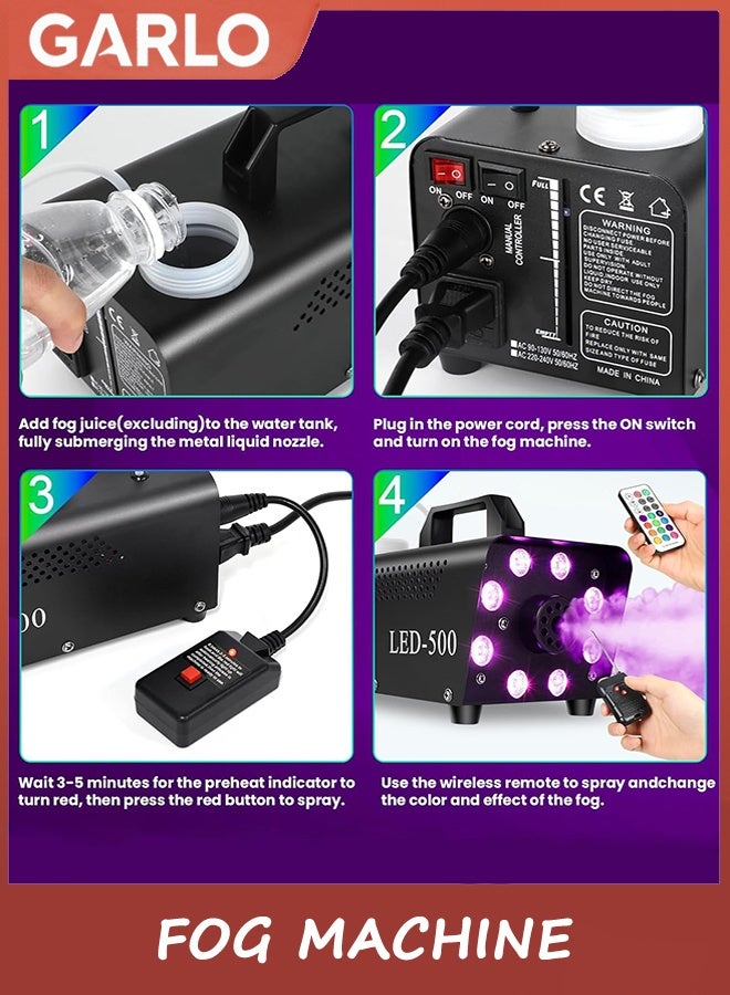 جارلو آلة الضباب ، آلة الدخان مع 8 أضواء LED ملونة تأثير ، الضباب مع التحكم عن بعد اللاسلكي ، آلة الضباب الداخلية في الهواء الطلق لهالوين ، الحفلة ، حفل الزفاف ، مرحلة دي جي - Image 5
