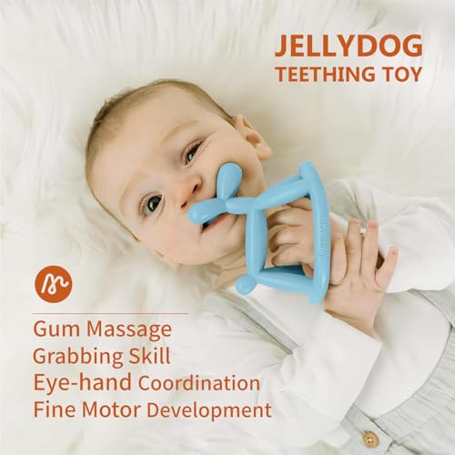 Miraloop Teething Toy for Baby 0-6, 12, 18 Months Infant, Jellydog Never Drop Food Grade Silicone Rocking Teether, Prevent Choking & Odorless, Less Dust and Hair Adhesion, Baby Gift, Mint Green - Image 2