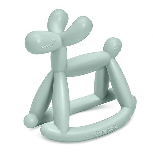 Miraloop Teething Toy for Baby 0-6, 12, 18 Months Infant, Jellydog Never Drop Food Grade Silicone Rocking Teether, Prevent Choking & Odorless, Less Dust and Hair Adhesion, Baby Gift, Mint Green - Image 1