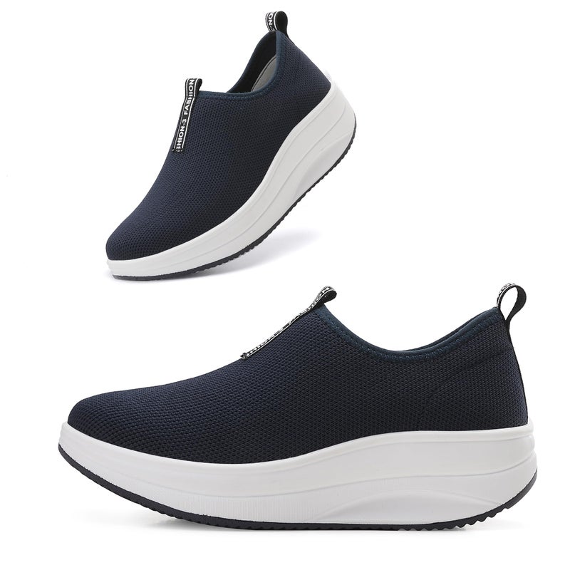 Oude أحذية لوفرز نسائية بلون Navy Blue مع منصة وسادة للارتداء اليومي