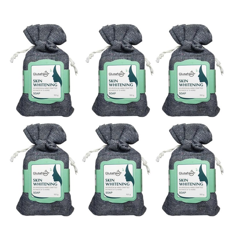 GlutaNex Skin Whitening Soap Ayurveda and Hand Crafted Richness of 12 Herbs Handcrafted Ayurvedic Infused with Powerful for Natural Radiance the Potency Potent Enriched Pack of 6 Pack of 6 - Image 1
