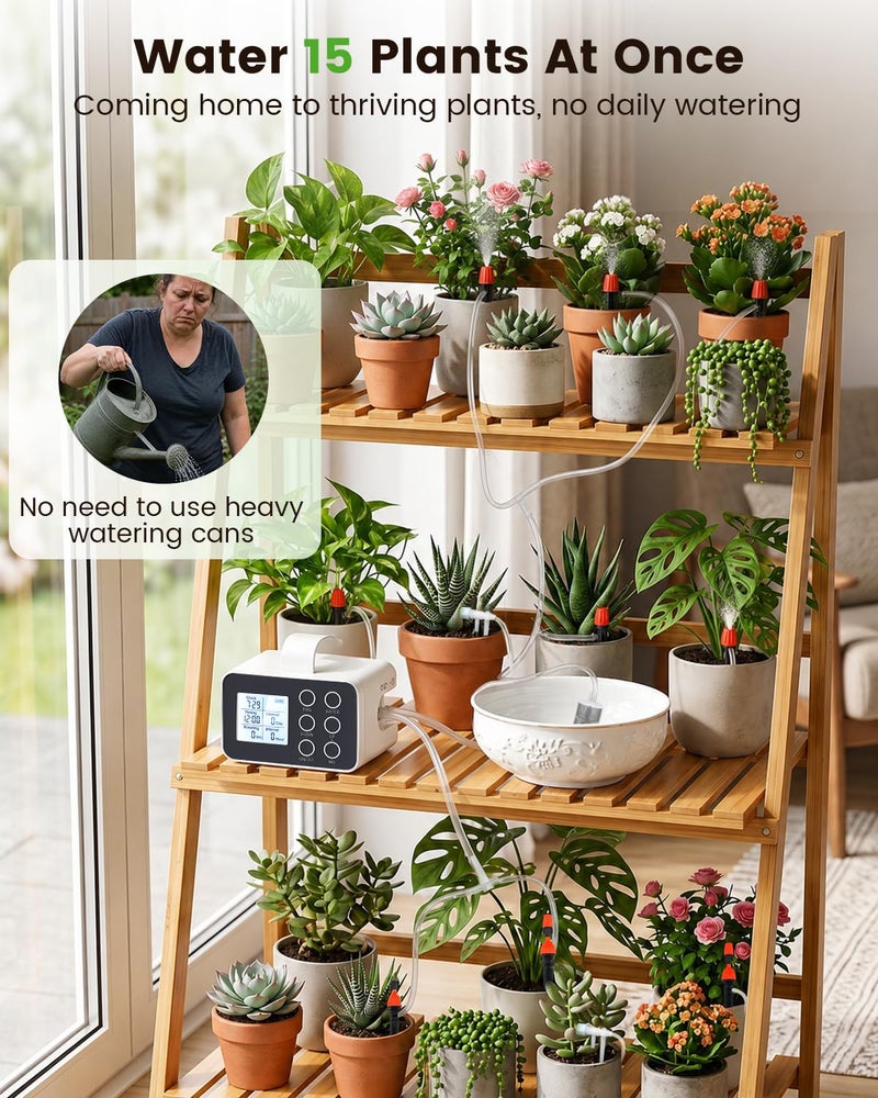 BAOSHISHAN Automatic Plant Waterer Indoor with Upgraded 2-in-1 Spray & Drip Emitter, Vacation Plant Watering Devices with Programmable Timer, Automatic Watering System for 15 Plants, Indoor Balcony Patio Office - Image 2