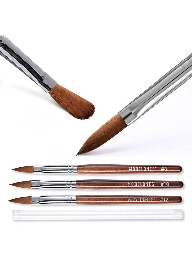 modelones 3Pcs Acrylic Nail Brush Set Size 81012 Kolinsky Acrylic Brushes For Acrylic Powder Application Nail Extension 3D Nail Carving Round Shaped Nail Art Brushes With Wooden Handle  - Image 2