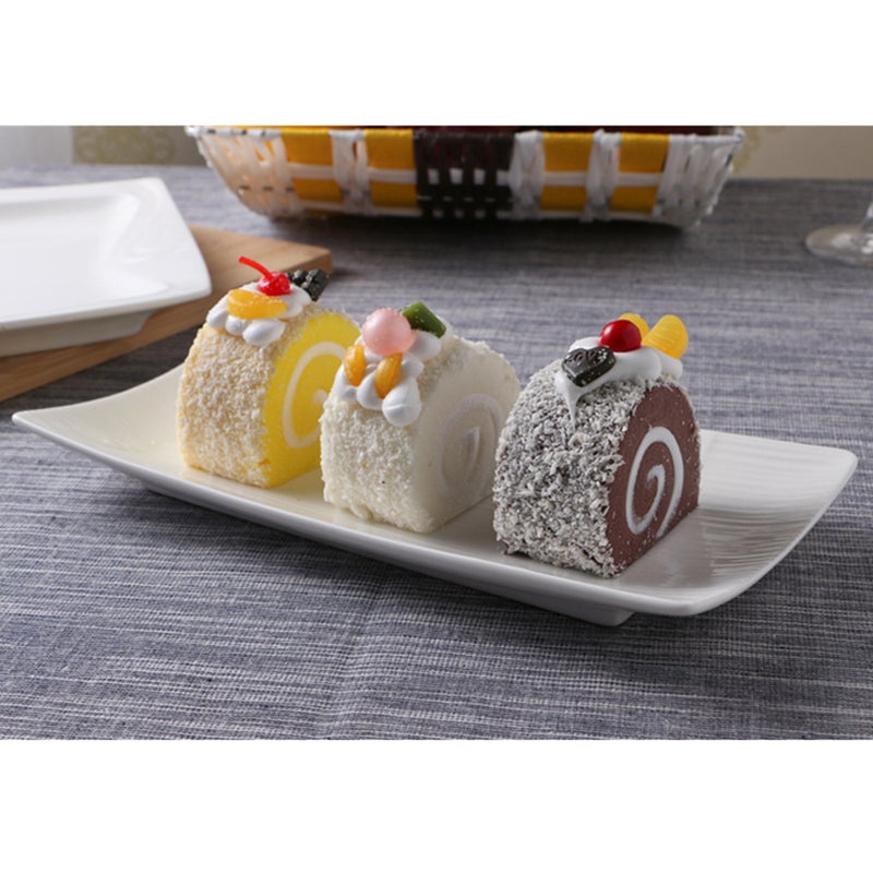 2pcs Rectangular Ceramic Loaf Pan for Steak and Sushi Western Food Dishes Bread Loaf Pan Steak Pan (10inch Striola, White) - Image 3