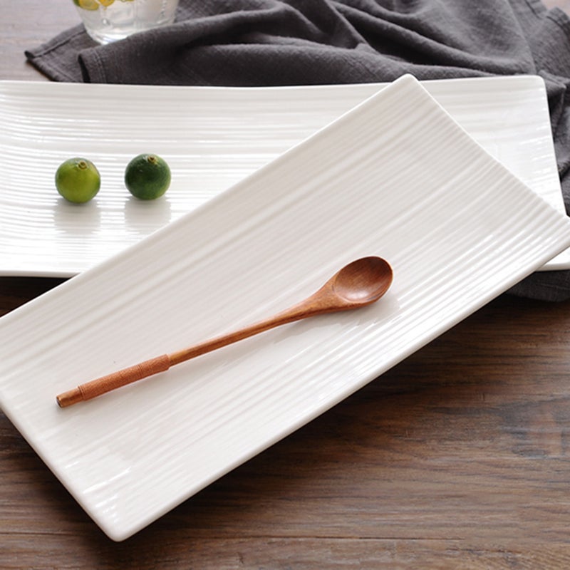 2pcs Rectangular Ceramic Loaf Pan for Steak and Sushi Western Food Dishes Bread Loaf Pan Steak Pan (10inch Striola, White) - Image 5