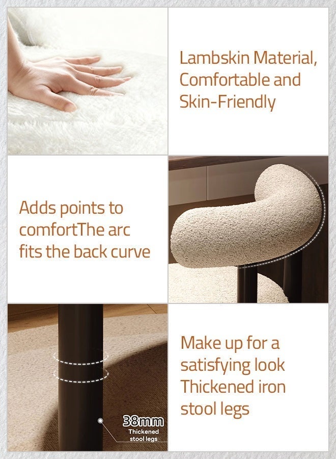 شاربدو كرسي مكياج لغرفة النوم، كرسي تزيين، مقعد تزيين من جلد الخراف لغرفة النوم الرئيسية 42*50*72 سم - Image 3