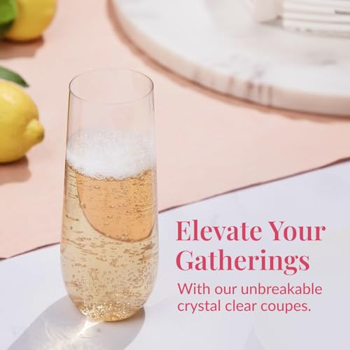 Prestee 24 Plastic Champagne Flutes - 9oz Heavy Duty Stemless Champagne Glasses for Parties - Disposable Clear Plastic Toasting Glasses, Mimosa Glass for New Year’s Eve Party Supplies - Image 2
