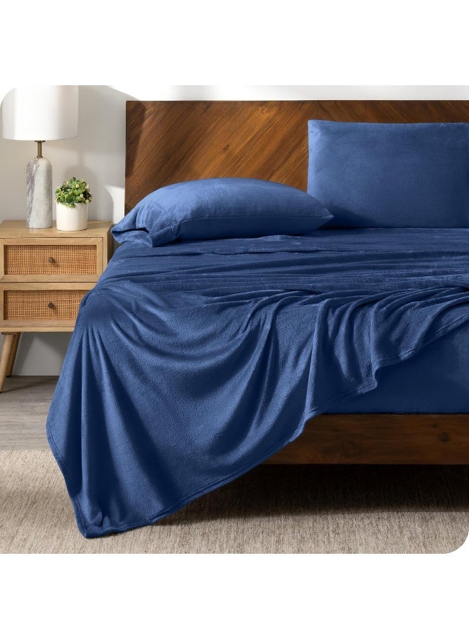 Bare Home Bare Home Microplush Fleece Sheet Set, Deluxe Microplush Non-Pilling Fleece Bed Sheets, Deep Pocket, Extra Soft Velvety Bedding Set, Microplush Fleece Bed Set (Queen, Dark Blue)  - Image 1