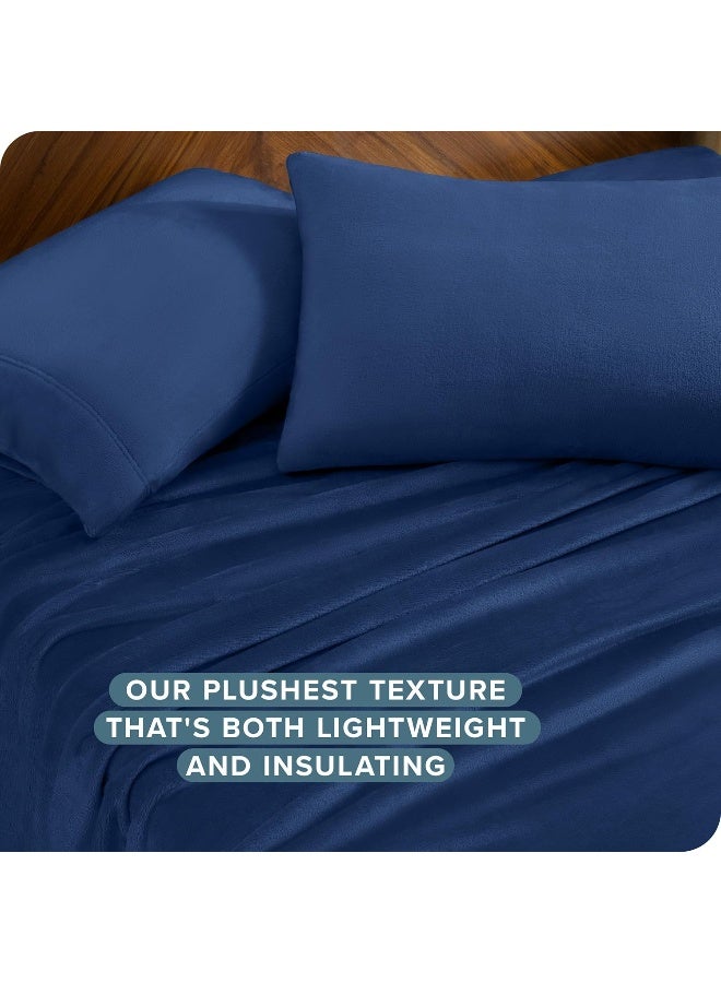 Bare Home Bare Home Microplush Fleece Sheet Set, Deluxe Microplush Non-Pilling Fleece Bed Sheets, Deep Pocket, Extra Soft Velvety Bedding Set, Microplush Fleece Bed Set (Queen, Dark Blue)  - Image 3