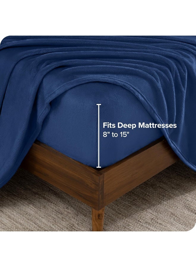 Bare Home Bare Home Microplush Fleece Sheet Set, Deluxe Microplush Non-Pilling Fleece Bed Sheets, Deep Pocket, Extra Soft Velvety Bedding Set, Microplush Fleece Bed Set (Queen, Dark Blue)  - Image 4
