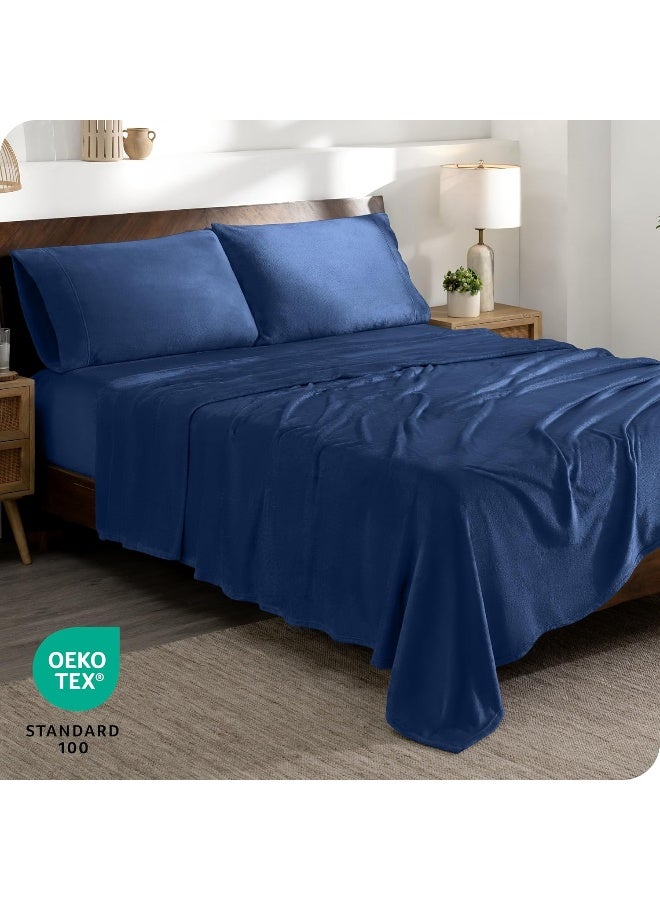 Bare Home Bare Home Microplush Fleece Sheet Set, Deluxe Microplush Non-Pilling Fleece Bed Sheets, Deep Pocket, Extra Soft Velvety Bedding Set, Microplush Fleece Bed Set (Queen, Dark Blue)  - Image 5