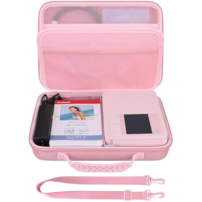 STORAGE CASE COMPATIBLE WITH CANON SELPHY CP1500 COMPACT PHOTO PRINTER, EXTRA SPACE FOR CANON COLOR INK/PAPER SET AND OTHER ACCESSORIES, PINK - Image 1