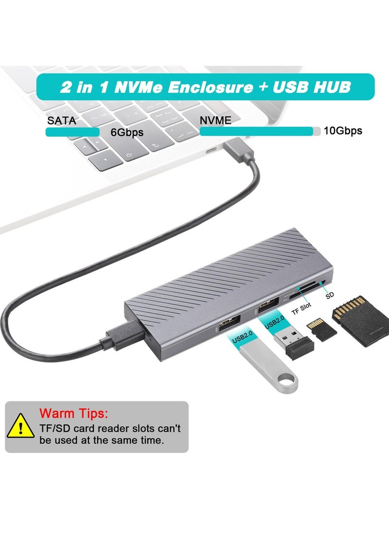 Generic - NVMe Enclosure, Suspendable FARBOKO M.2 Enclosure USB3.2/ USB3.1 Gen2 10Gbps with 2 USB2.0 Ports & SD/TF Card Reader for M.2 NVMe/SATA SSD in 2242/2260/2280 - Image 1