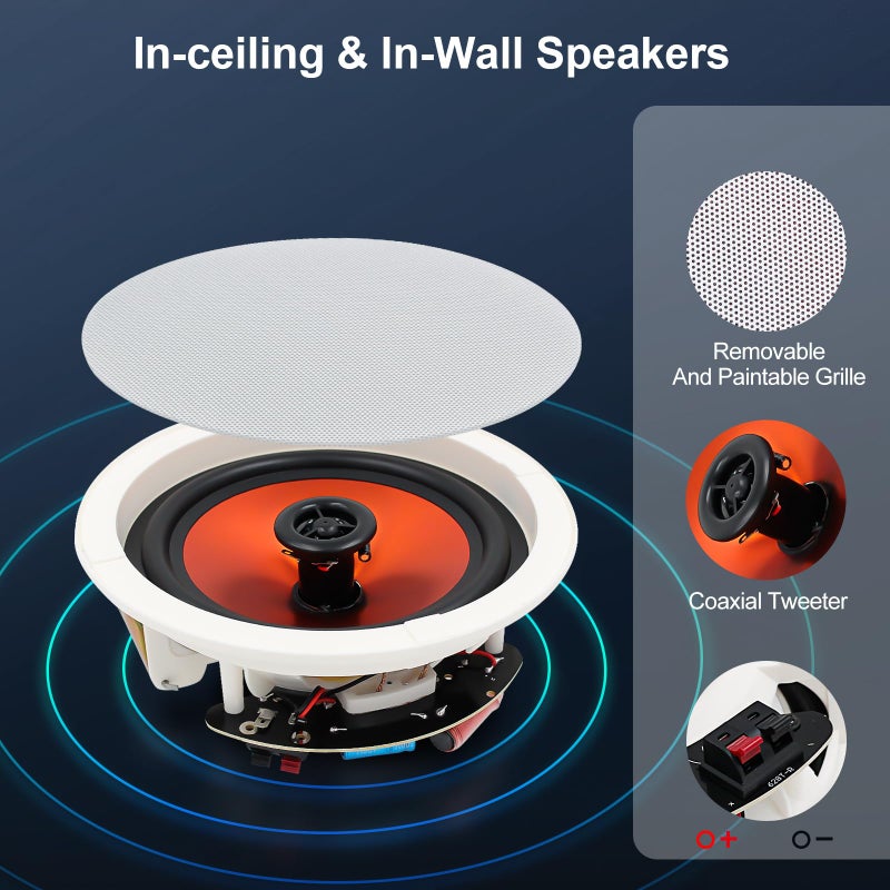 STUDIOFINIX 6.5 Inch Ceiling Speakers 600 Watts Flush Mount, Great for Home Theater, Living Room, Office,Kichten,Study Room,Basement,Covered Patio and Flush Mount(4 Speakers) - Image 4
