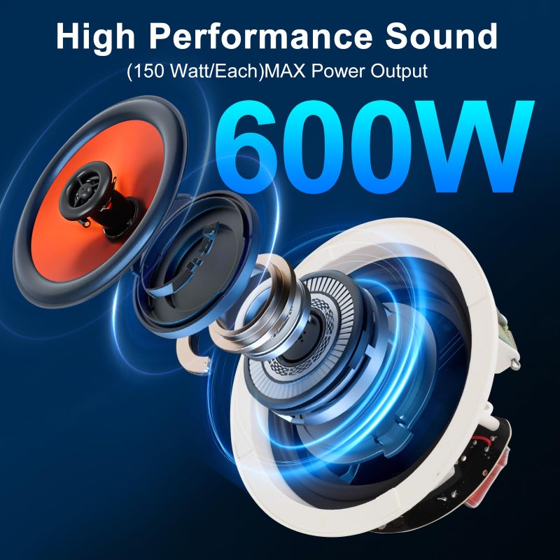 STUDIOFINIX 6.5 Inch Ceiling Speakers 600 Watts Flush Mount, Great for Home Theater, Living Room, Office,Kichten,Study Room,Basement,Covered Patio and Flush Mount(4 Speakers) - Image 2
