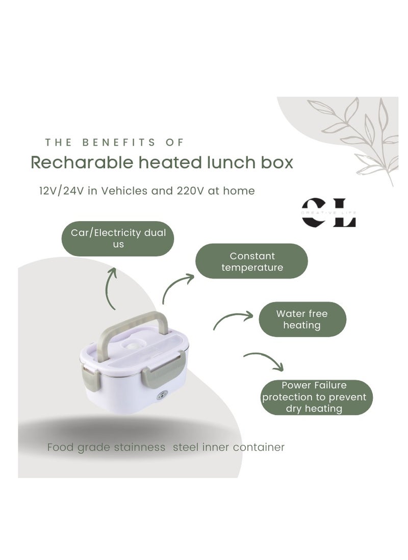 CREATIVE LIFE - Portable USB Electric Tiffin Heated Creative Life Lunch Box Avec Sac For Adults 304 Stainless Steel Self Heating Electric Rechargeable Lunch Box for For Heating Meal On Car/Truck, Household And Camping - Image 1