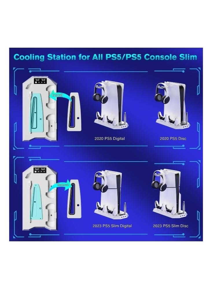 Joshberg Cooling Station for PS5 & PS5 Slim Console Disc/Digital Edition, Stand Compatible with PlayStation 5, Charging Station with Dual Controller Charger, 3 Levels Cooling Fan, 3 USB Hubs & Headset Holder - Image 3