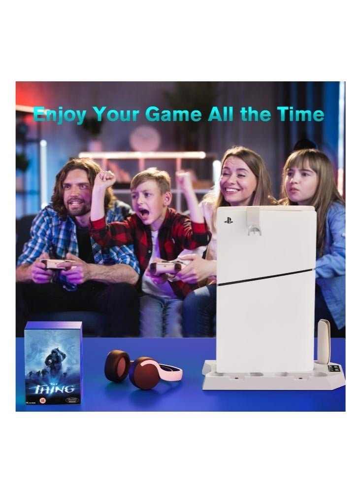 Joshberg Cooling Station for PS5 & PS5 Slim Console Disc/Digital Edition, Stand Compatible with PlayStation 5, Charging Station with Dual Controller Charger, 3 Levels Cooling Fan, 3 USB Hubs & Headset Holder - Image 4