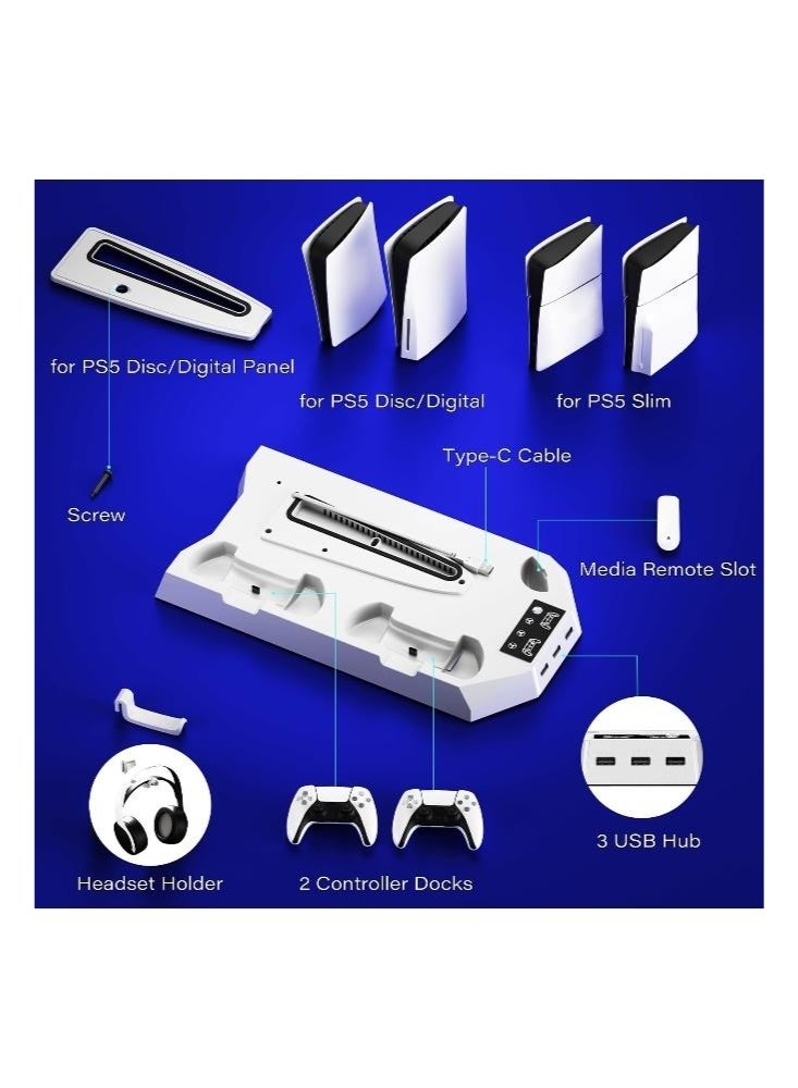 Joshberg Cooling Station for PS5 & PS5 Slim Console Disc/Digital Edition, Stand Compatible with PlayStation 5, Charging Station with Dual Controller Charger, 3 Levels Cooling Fan, 3 USB Hubs & Headset Holder - Image 5