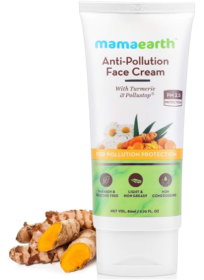 Mamaearth Anti-Pollution Daily Face Cream For Dry And Oily Skin With Turmeric And Pollustop 80 Ml  - Image 1