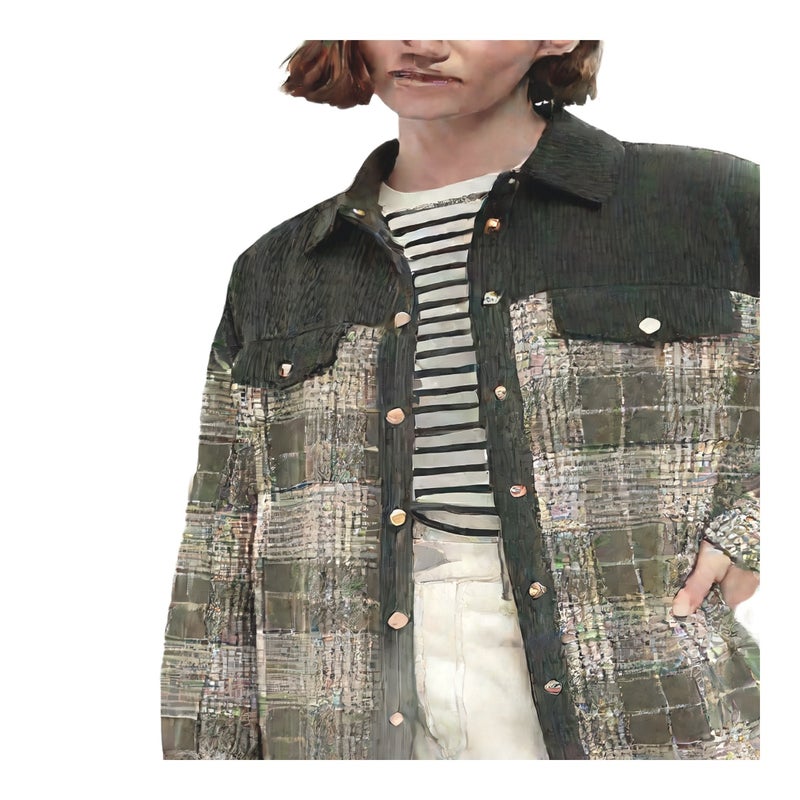 Women's Corduroy Jacket Plaid Contrast Long Sleeve Top - Image 1