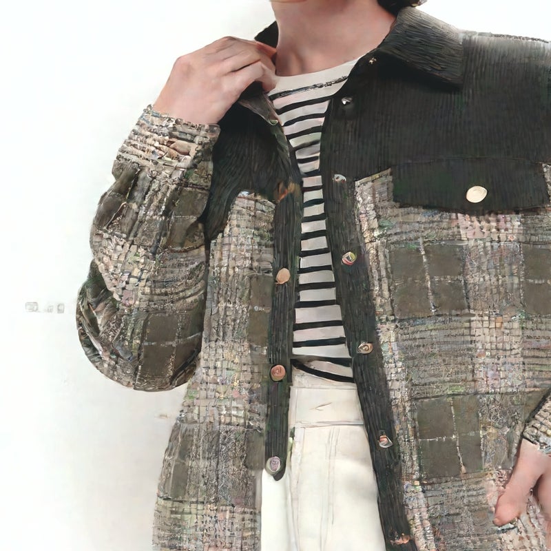 Women's Corduroy Jacket Plaid Contrast Long Sleeve Top - Image 4