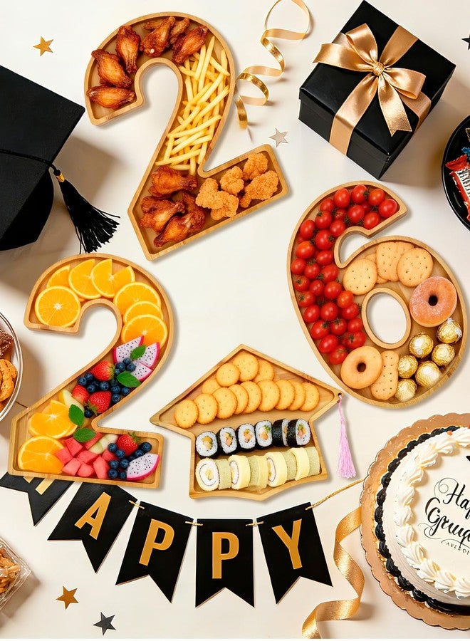 Yigney 4 Pcs 2026 Graduation Charcuterie Board Bamboo Cap - Graduation Food Trays for Class of 2026 Congrats Grad Party Supplies for Chocolate Candy Snack Party Supplies - Image 5