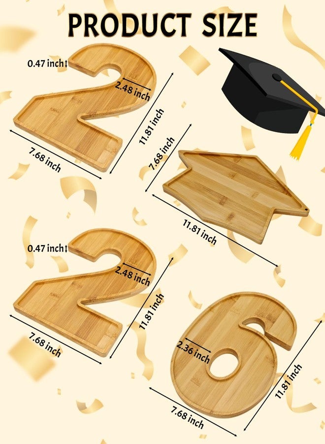 Yigney 4 Pcs 2026 Graduation Charcuterie Board Bamboo Cap - Graduation Food Trays for Class of 2026 Congrats Grad Party Supplies for Chocolate Candy Snack Party Supplies - Image 3