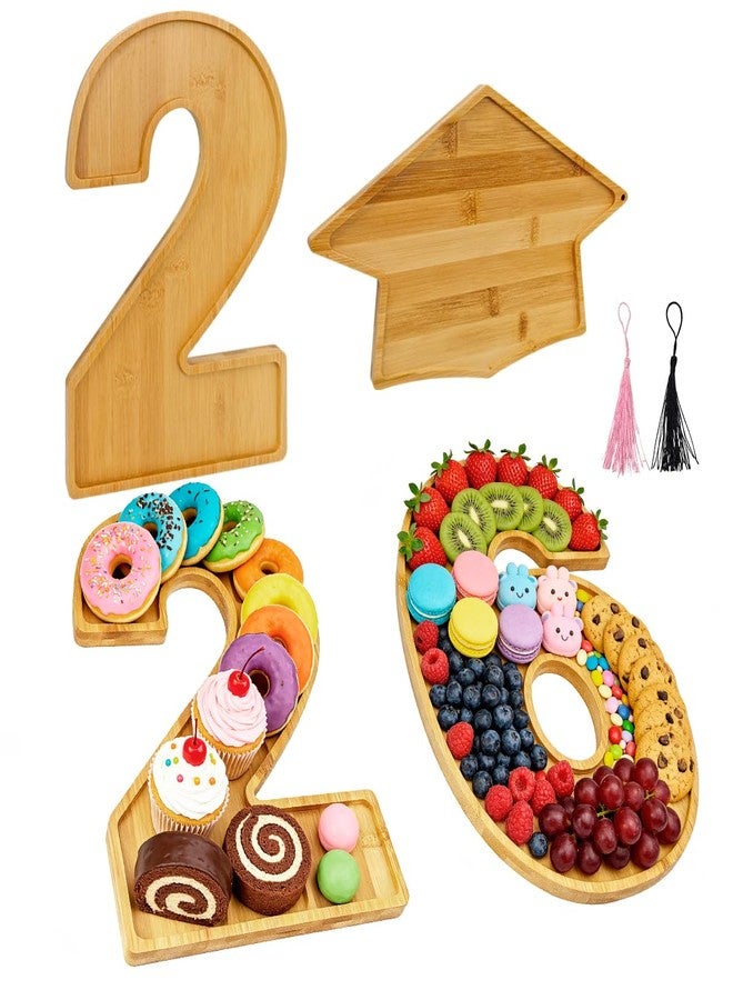 Yigney 4 Pcs 2026 Graduation Charcuterie Board Bamboo Cap - Graduation Food Trays for Class of 2026 Congrats Grad Party Supplies for Chocolate Candy Snack Party Supplies - Image 1