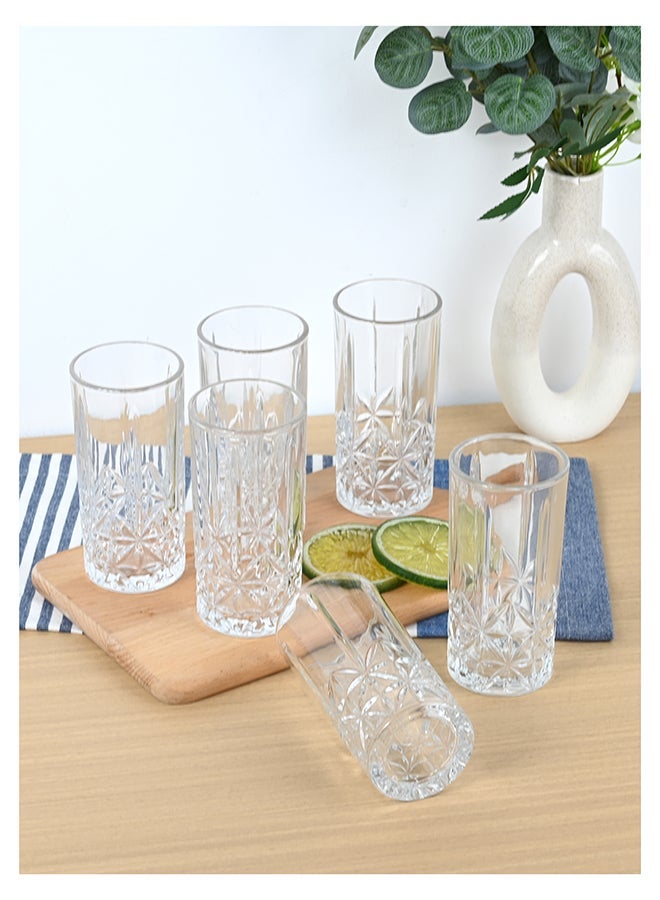 Ollieroo كؤوس عالية بنقش بارز، مجموعة من 6 كؤوس شرب، 360 مل كؤوس شرب متينة للمشروبات، الماء، العصير، البيرة، النبيذ - مجموعة زجاجيات خاصة، آمنة للغسالة - Image 1