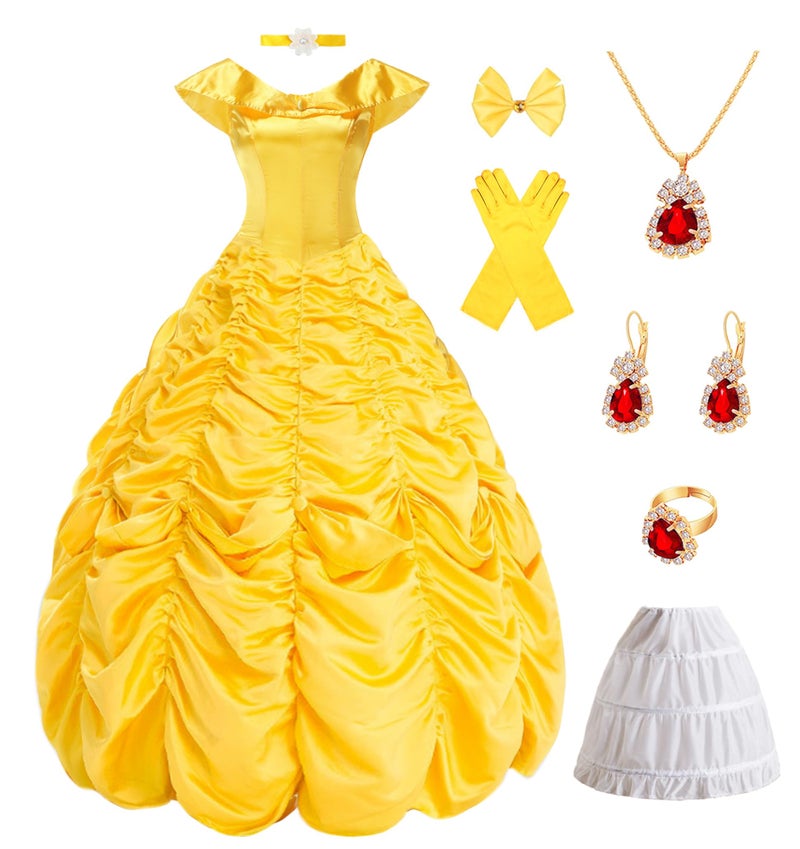 Akokvlar Yellow Princess Costume for Women Adult Halloween Party Dress (Yellow, XXL-Large) - Image 1