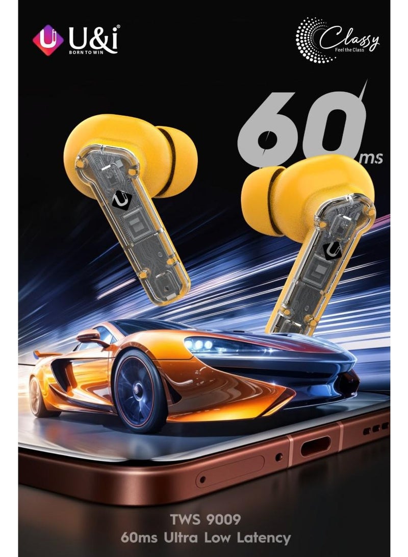 يو اند اي سماعات أذن لاسلكية يو آند آي TWS 9009 - أصفر، ميكروفون رباعي بخاصية عزل الضوضاء، 50 ساعة تشغيل، بلوتوث 5.4، مقاومة للماء IPX4، مشغل 12 ملم - Image 4
