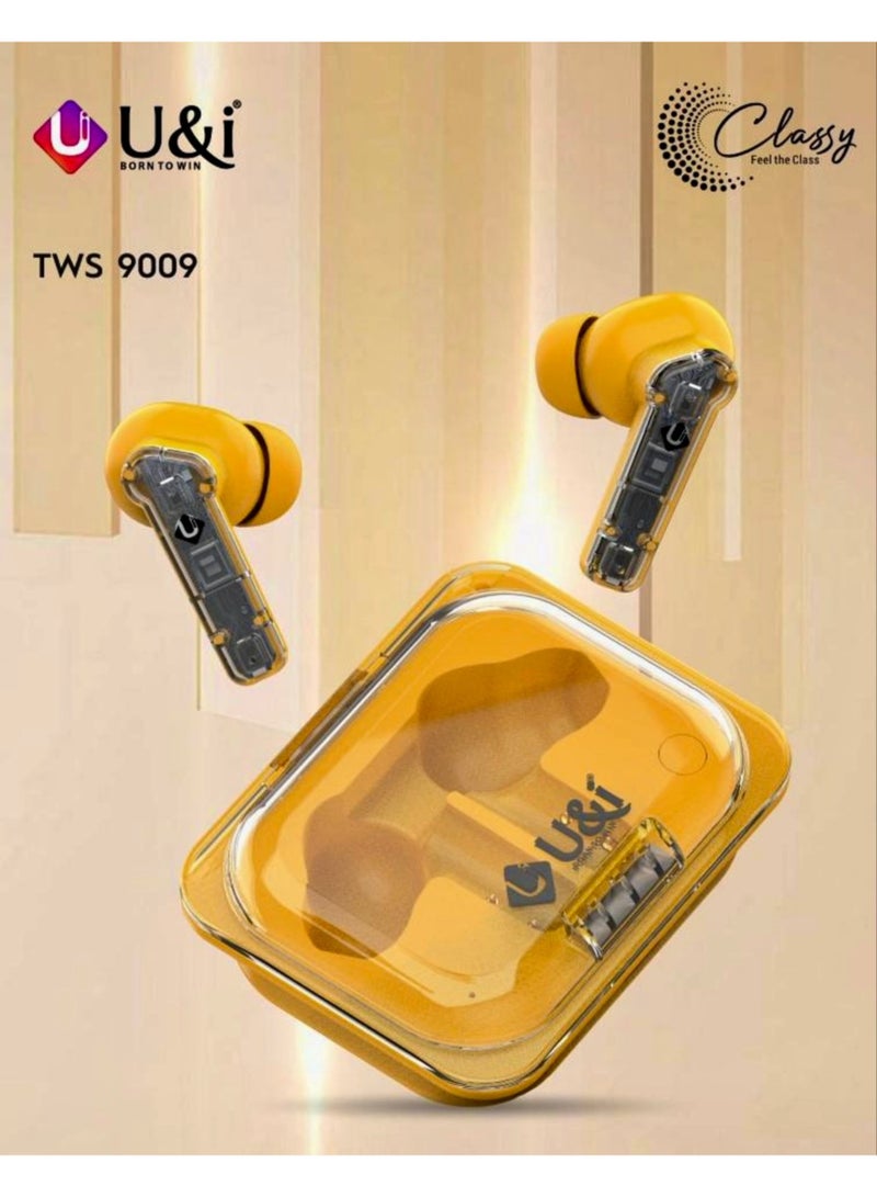 يو اند اي سماعات أذن لاسلكية يو آند آي TWS 9009 - أصفر، ميكروفون رباعي بخاصية عزل الضوضاء، 50 ساعة تشغيل، بلوتوث 5.4، مقاومة للماء IPX4، مشغل 12 ملم - Image 3