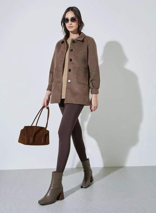 ستايلي Brown Longline Button-Front Coat