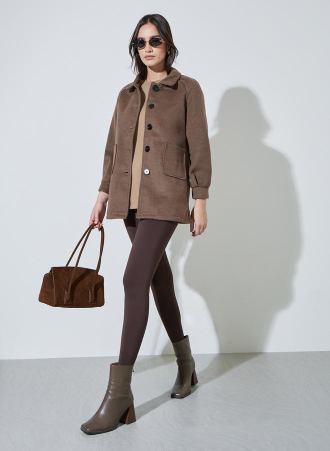 Styli Brown Longline Button-Front Coat - Image 2