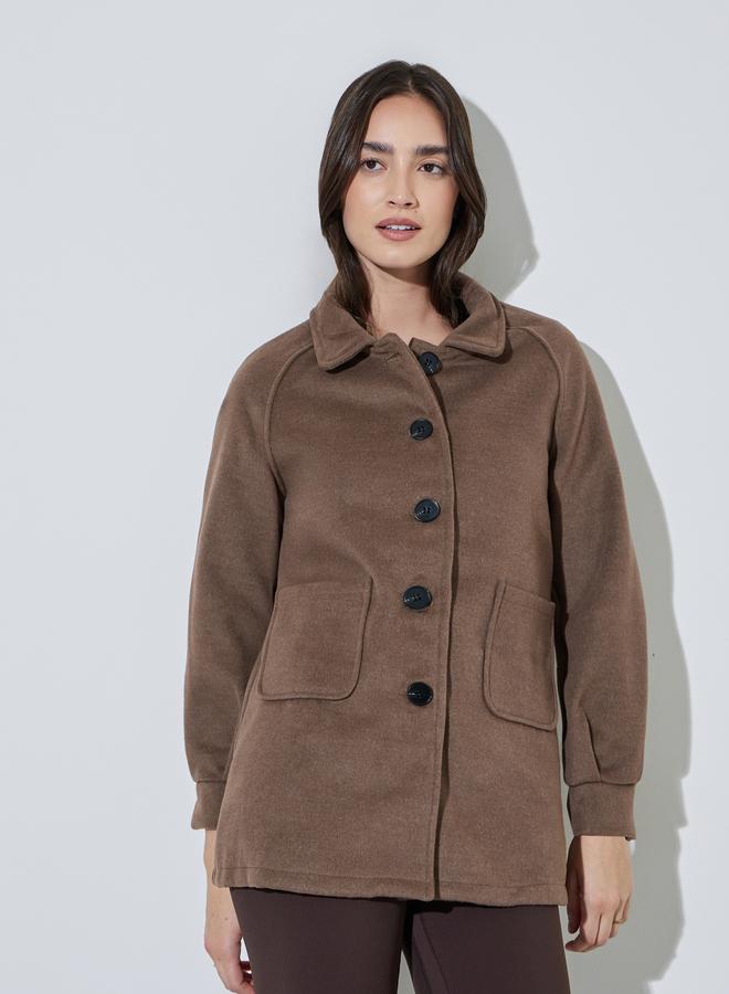 Styli Brown Longline Button-Front Coat - Image 4