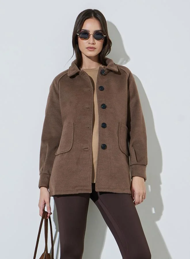 ستايلي Brown Longline Button-Front Coat