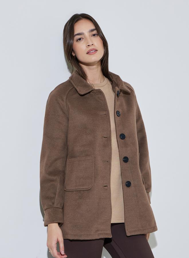 Styli Brown Longline Button-Front Coat - Image 3
