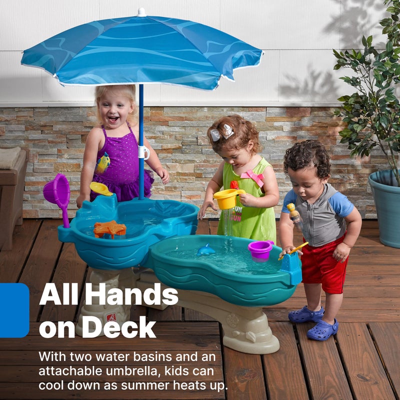 Step2 Step 2 Spill & Splash Seaway Water Table for Kids, Two-Tier Outdoor Kids Water Sensory Table with Umbrella, Ages 1.5+ Years Old, 11 Piece Water Toy Accessories - Image 3