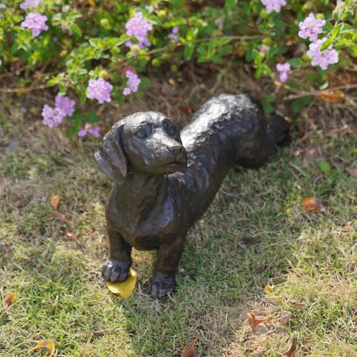 LC LCdecohome Dog Statues Outdoor Dachshund Décor - Wiener Dog Garden Statue Made of Resin Material Sausage Statue Dark Brown 12.75 * 4 * 8.5 inch for Patio Lawn Yard Porch Garden Gift Figurine - Image 3