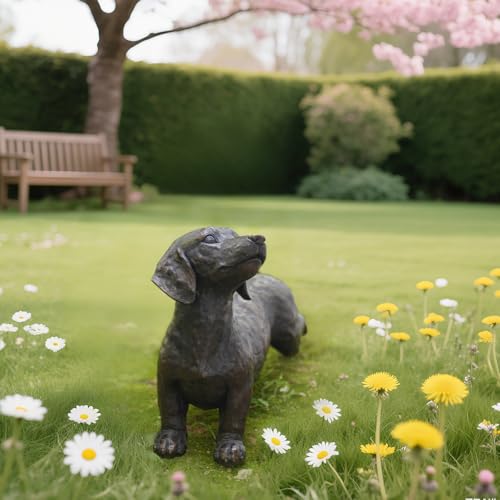 LC LCdecohome Dog Statues Outdoor Dachshund Décor - Wiener Dog Garden Statue Made of Resin Material Sausage Statue Dark Brown 12.75 * 4 * 8.5 inch for Patio Lawn Yard Porch Garden Gift Figurine - Image 4
