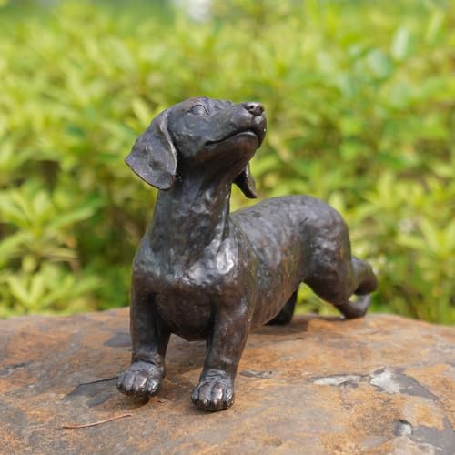 LC LCdecohome Dog Statues Outdoor Dachshund Décor - Wiener Dog Garden Statue Made of Resin Material Sausage Statue Dark Brown 12.75 * 4 * 8.5 inch for Patio Lawn Yard Porch Garden Gift Figurine - Image 2