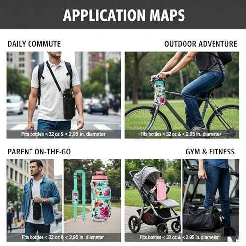 Doacpcr 32 oz Water Bottle Carrier Bag, 32/40 oz Crossbody Water Bottle Holder with Strap, Sling Bag Sleeve Pouch Holder with Phone Pocket and Small Pocket for Walking Hiking Camping Gym(2.95"W * 9.05"H) - Image 4