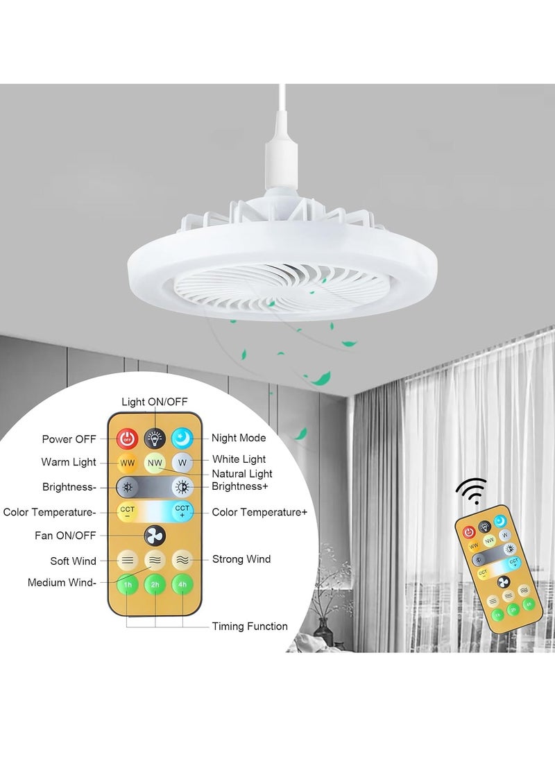 Ceiling Fan with Lights Remote LED Dimmable Mini Ceiling Fans with E27 LED Lamp 3 Wind speeds 3 Color Dimming and Timing for Living Room Kids Room Bedroom - Image 3