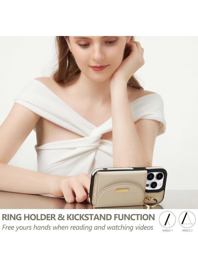 Keallce Case for iPhone 14 Pro 6.1'' 2022, Flip Wallet Case with Card Slots, Ring Stand Holder Kickstand, Folio Leather Protective Phone Cover for Ladies Women Compatible with iPhone 14 Pro 5G, Beige - Image 4