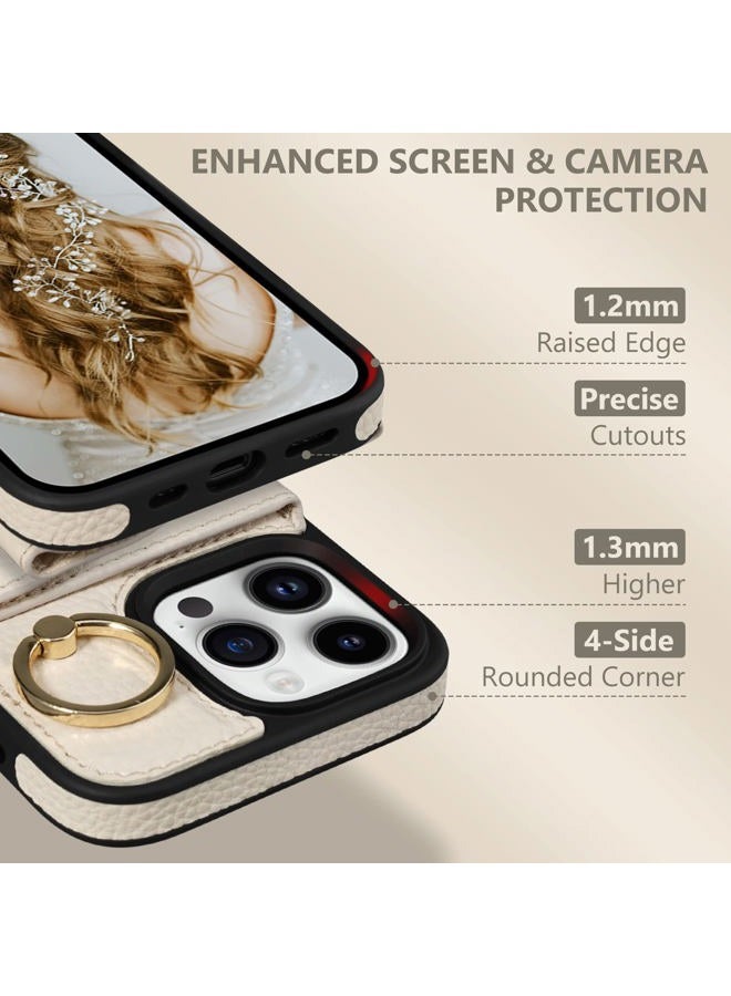 Keallce Case for iPhone 14 Pro 6.1'' 2022, Flip Wallet Case with Card Slots, Ring Stand Holder Kickstand, Folio Leather Protective Phone Cover for Ladies Women Compatible with iPhone 14 Pro 5G, Beige - Image 3
